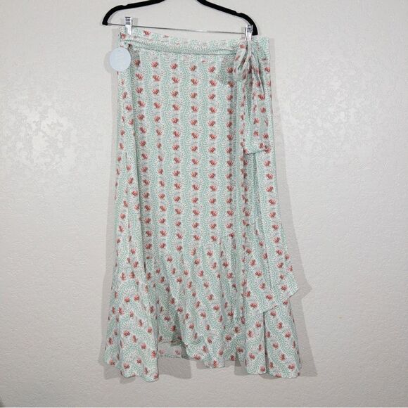 NWT Hill House Green Trailing Vine The Mirabel Skirt Multi Crepe Wrap Skirt XL - Picture 3 of 12